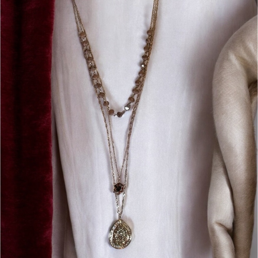 Lane Bryant Layered Druzy Teardrop Necklace – Rose Gold Tone - Picture 2 of 7